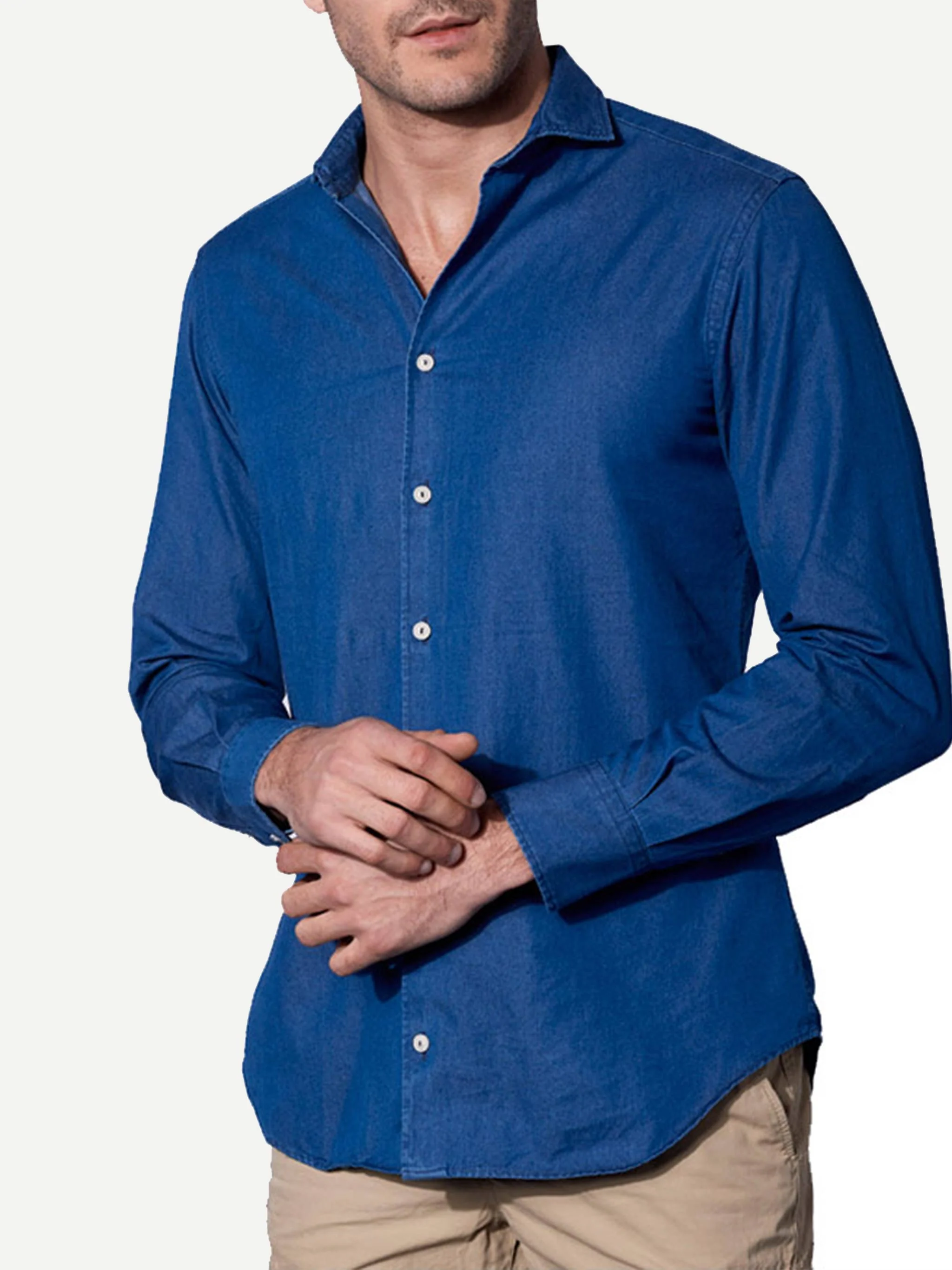 Pamplona Herrenhemd aus blauem Denim-Baumwollstoff