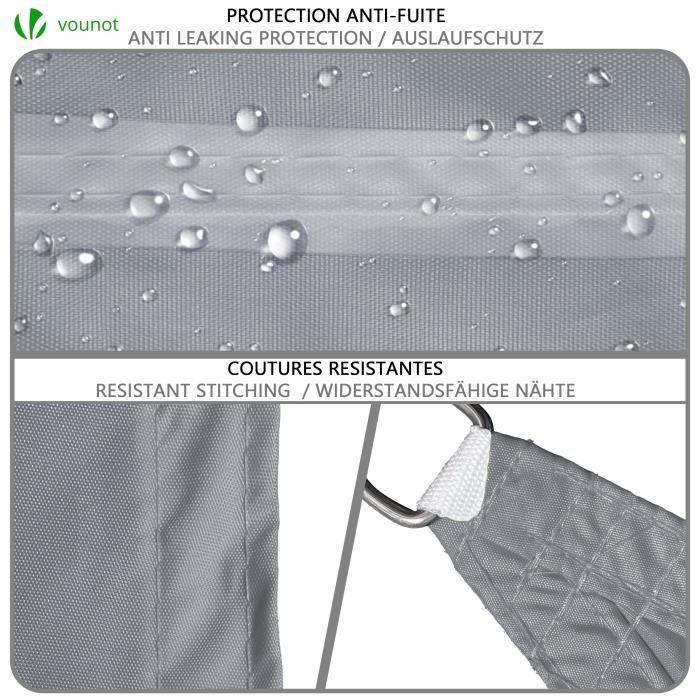 Toldo triangular impermeable VOUNOT - Gris - 3x3x3m - Resistente a los rayos UV - Cuerdas de fijación incluidas