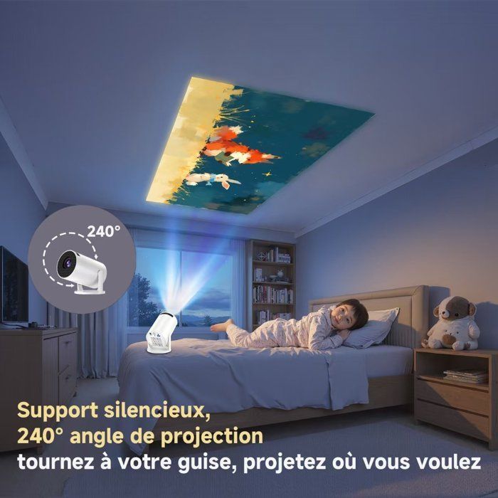 Mini Videoprojecteur LaylaTang Y200, Support 1080P - 5000 Lumen - Support rotatif 240° - Miroir Écran iOS/Android - Ultra-portable