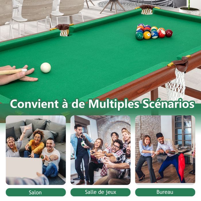 Table de Billard Pliable Enfants et Adultes DREAMADE Jeu de Billard 16 Balles, Triangle, 2 Craies, 2 Queues, Brosse, Pieds