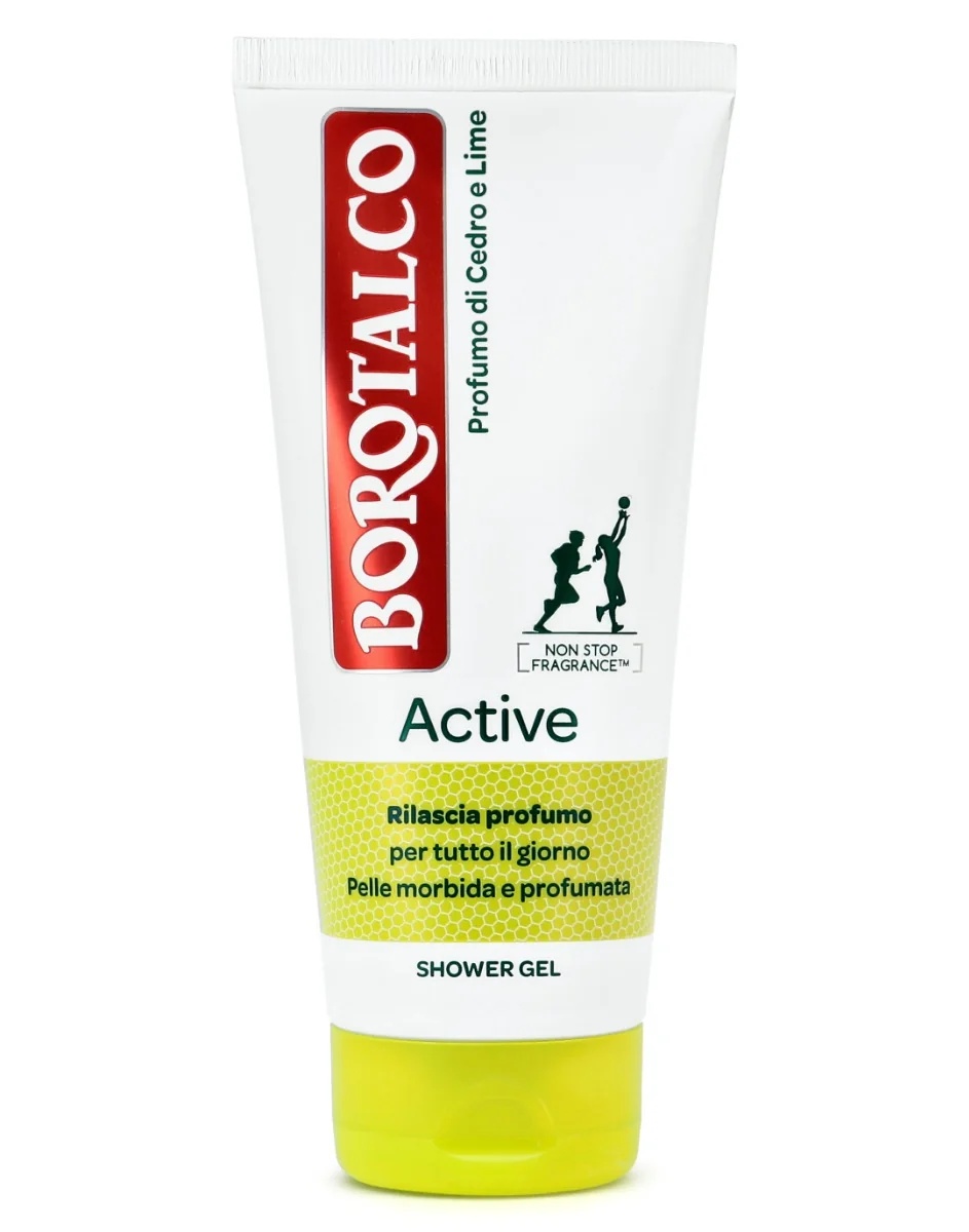 Gel douche BOROTALCO Active Yellow 200 ml, parfum cèdre et citron vert