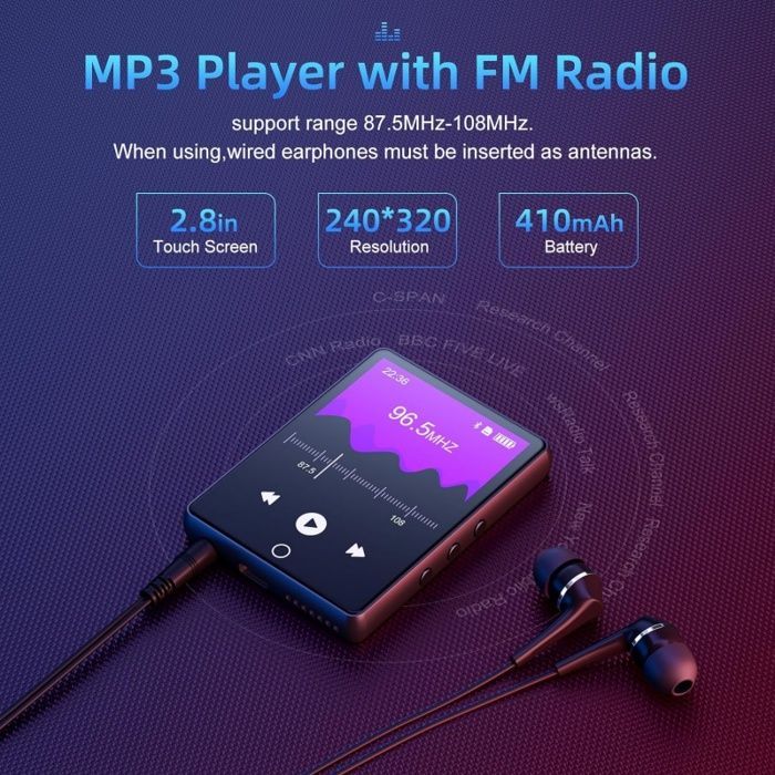 Touchscreen MP3/MP4-speler - OUIZ - D26 - 64 GB - Bluetooth 5.3 - 2,8-inch touchscreen