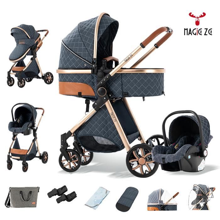 MagicZC 3-in-1 Baby Stroller, Adjustable Backrest, 0-3 Years, Foldable, Newborn, Blue