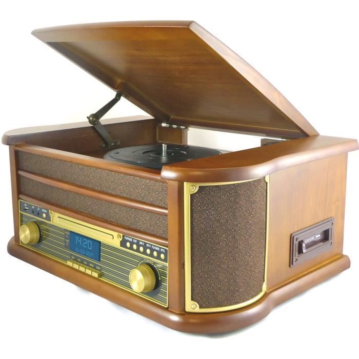 Sistema hi-fi per vinili Bluetooth in stile retrò - Lettore CD/cassette / Radio FM / USB - INOVALLEY RETRO29-E