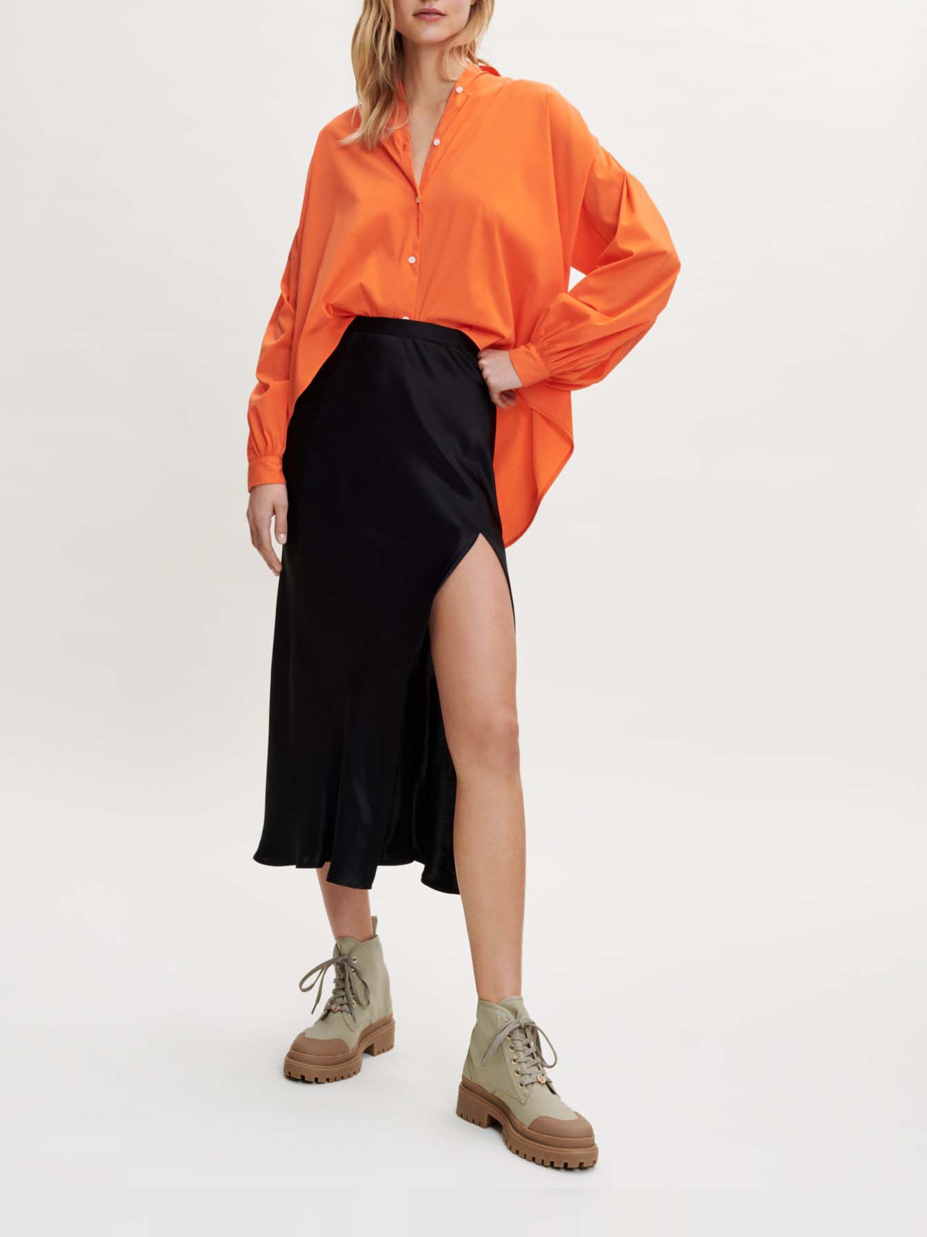 Oversized poplin overhemd in diverse kleuren - Oranje