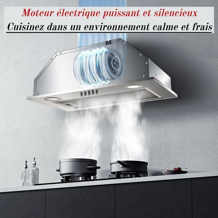 Hotte Aspirante Encastrable 52cm, 300m³/h, 3 Vitesses, Évacuation & Recyclage,hotte aspirante en inox [Classe énergétique A]