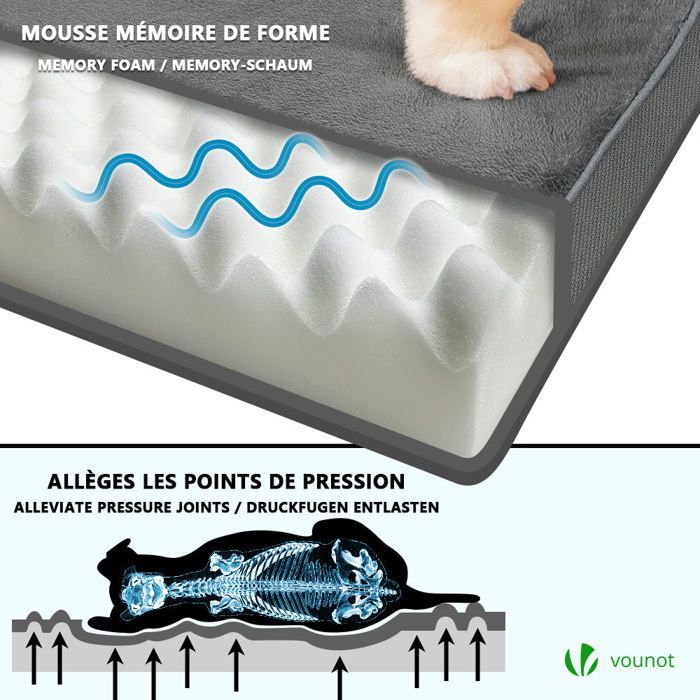 Colchón para perros VOUNOT® con funda extraíble – Cesta de espuma con alfombrilla refrescante de gel extraíble – 76x51x9cm