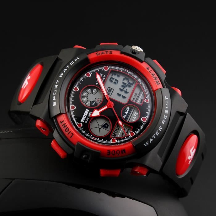 Sportuhr für Jungen und Mädchen, wasserdicht, digitales Armband – Schwarz und Rot