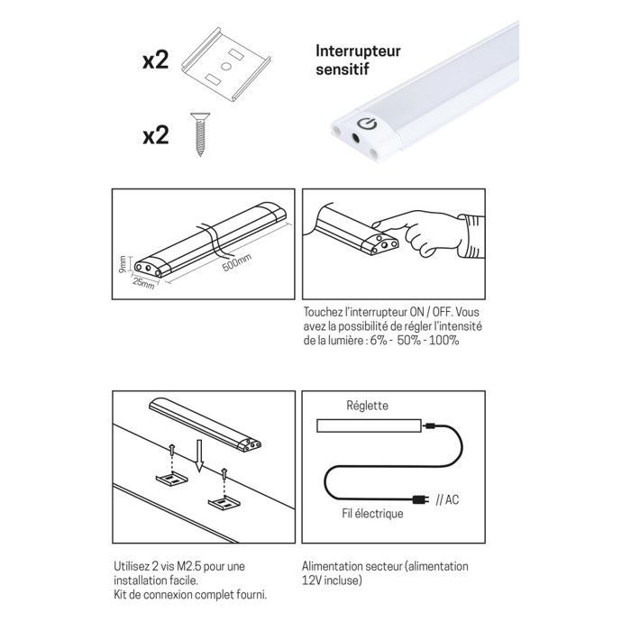 Striscia LED da 50 cm - extra piatta - interruttore a sfioramento