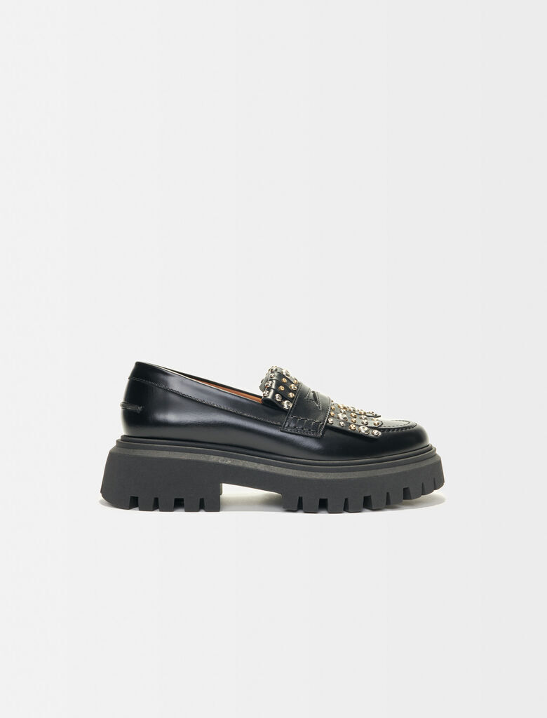 Loafers met plateauzool en studs - Zwart