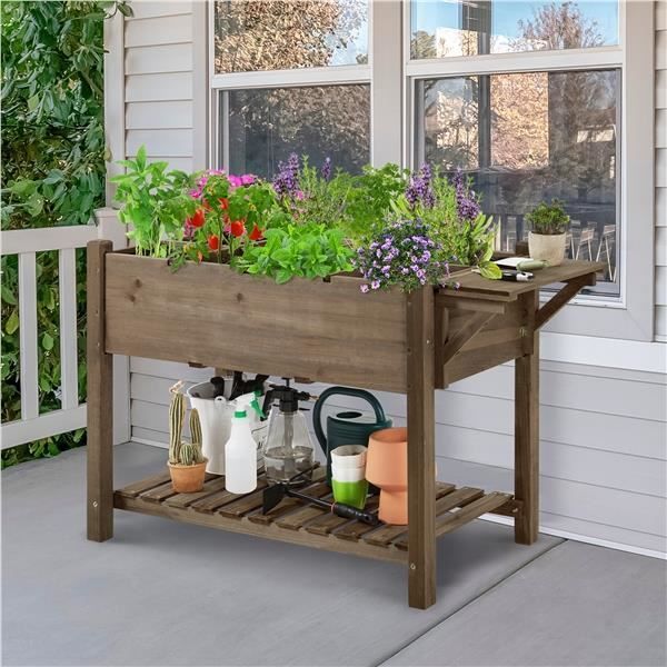 Canteiro elevado de madeira com furos de drenagem para o cultivo de plantas - Ideal para casa, varanda ou jardim (marrom escuro) - Yaheetech