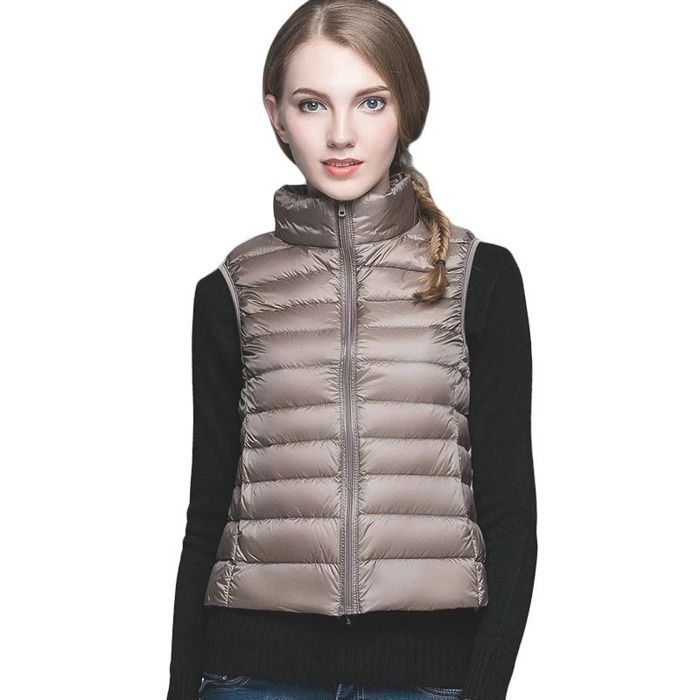 Chaqueta de plumas ultraligera para mujer FUNMOON - Sin mangas - Dos bolsillos - Cálida para invierno