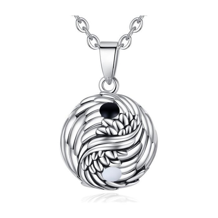 Pregnancy Bola with Yin and Yang Feathers, Necklace and Jewelry for Expectant Mothers