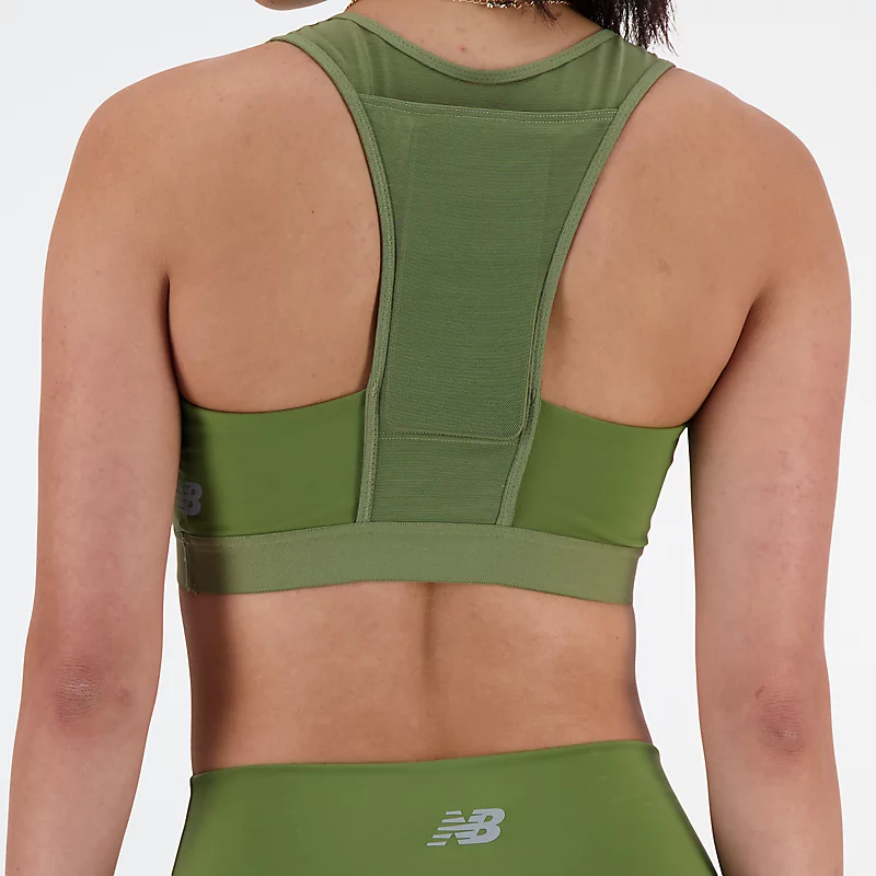 Biustonosz sportowy NB Sleek Medium Support Pocket dla kobiet – CIEMNY OLIVINE