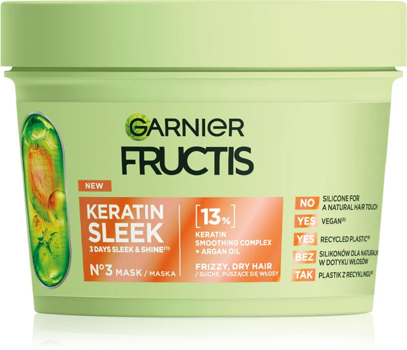 Garnier Fructis Keratin Sleek plaukų kaukė su keratinu ir argano aliejumi