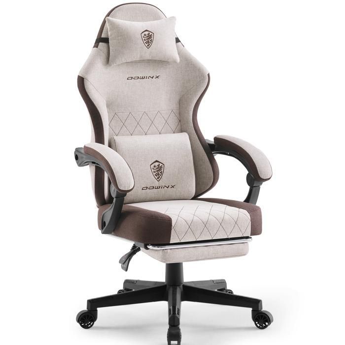 Ergonomischer Gaming-Stuhl von Dowinx – Strapazierfähiger Stoff – Lendenwirbelstütze – Fußstütze – Braun