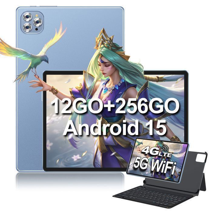 Tablet Android 15, tela sensível ao toque de 10,36 polegadas, 12 GB + 256 GB (expansível com cartão TF de até 1 TB), Wi-Fi 5/Bluetooth 5.0 - Azul