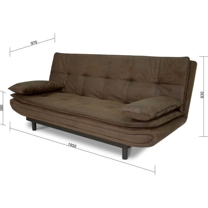 Sofá cama DARIUS con mecanismo clic-clac - Tela marrón - Ancho 194 x Profundidad 121 x Alto 83 cm - Fabricado en Ucrania