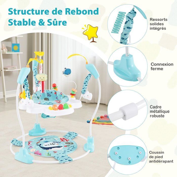 Andador musical para bebé COSTWAY - Altura ajustable - Juguetes interactivos - Caja de música con luces - Asiento giratorio 360° - A partir de 6 meses - Azul