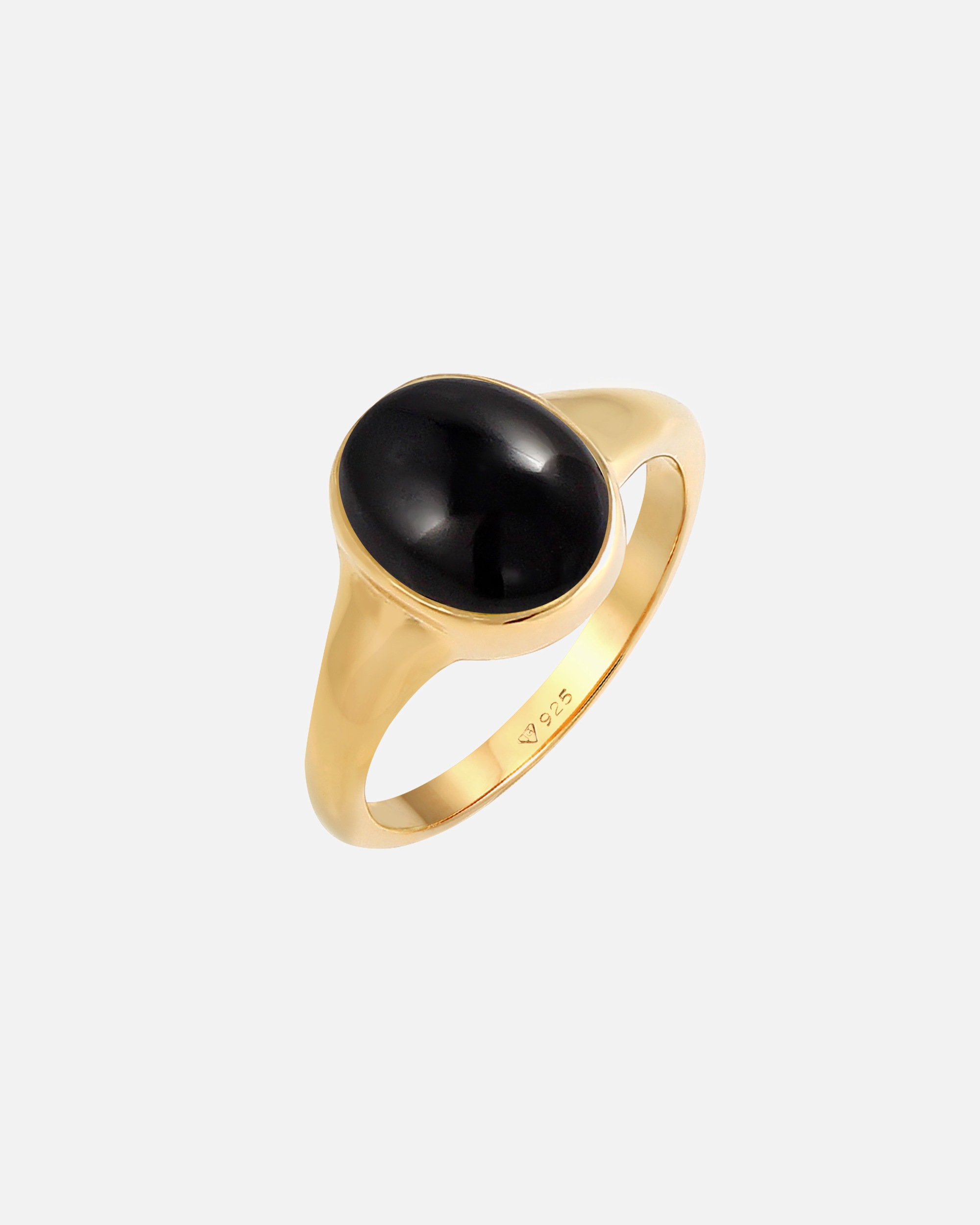 Elli Femmes Sceau Ovale avec Pierre Précieuse Onyx en Argent Sterling 925 Plaqué Or