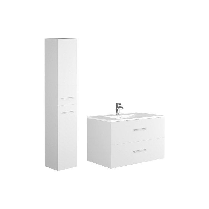 KAYLA Single Basin Wall-Mounted Bathroom Vanity Unit with Storage Column - White - 80 cm