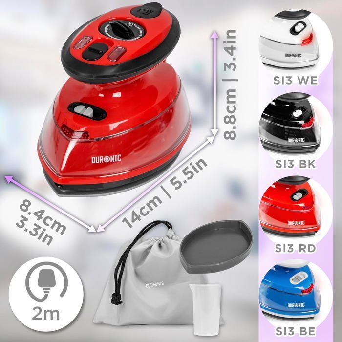 Ferro a vapor de viagem Duronic SI3 RD 400W Leve e compacto (495g) Ideal para viagens Adequado para trabalhos manuais e