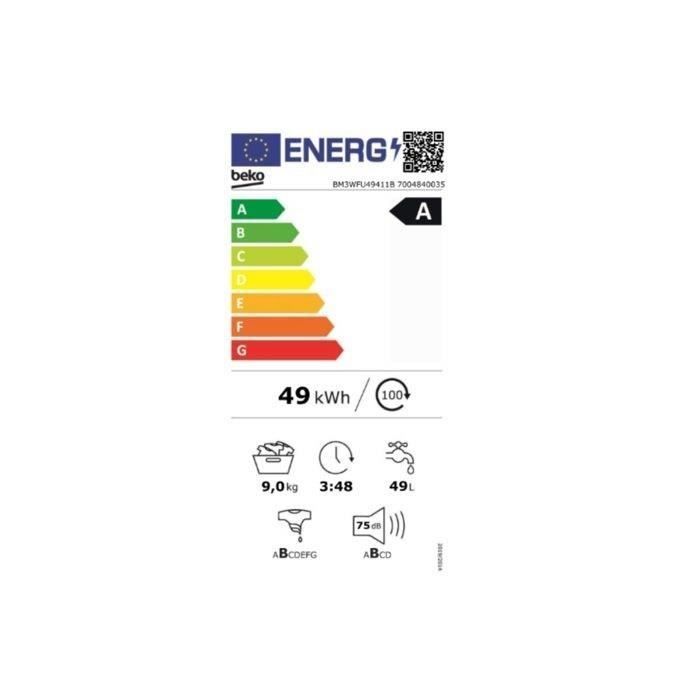Lave-linge frontal - BEKO - BM3WFU49411B - 9 kg - 15 programmes - Classe A
