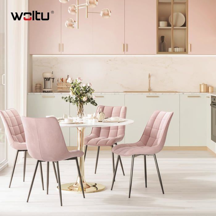 Juego de 2 sillas de comedor y cocina WOLTU, asiento de terciopelo, patas de metal, color rosa.