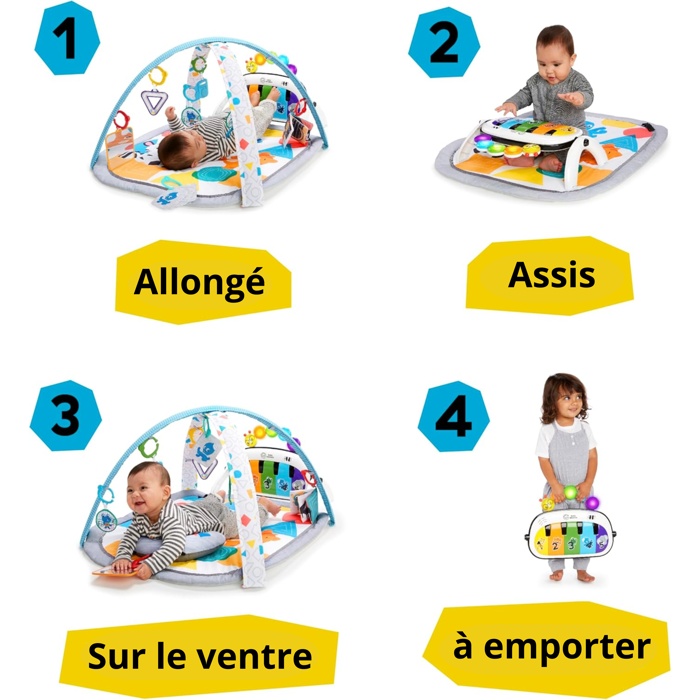 BABY EINSTEIN Kickin' Tunes 4-in-1 vauvan aktiviteettimatto, irrotettava pianolelu, kaari, vauvalahja, monikielinen