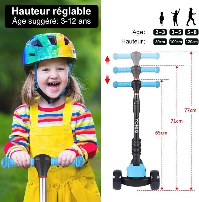 Step met afneembaar zitje - YOLEO - 3 wielen - Blauwe LED - Voor kinderen van 2-10 jaar