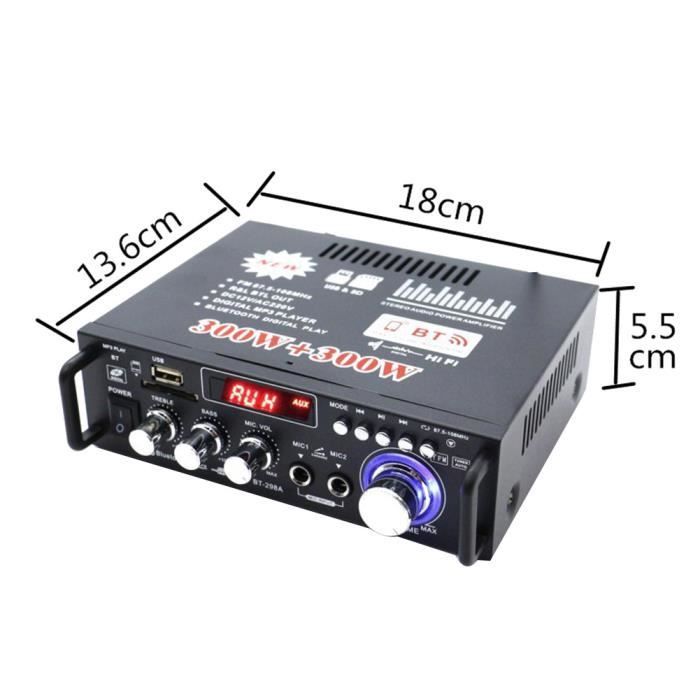 Amplificador Bluetooth de 600 W y 2 canales, amplificador de potencia estéreo de audio HiFi con USB, radio FM y control remoto (enchufe europeo).
