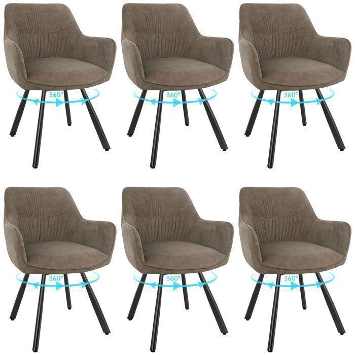 WAFTING Lot de 6 Chaises de Salle à Manger Pivotantes avec Accoudoirs, Rotation à 360°, Chaises de Cuisine en Velours, Marron