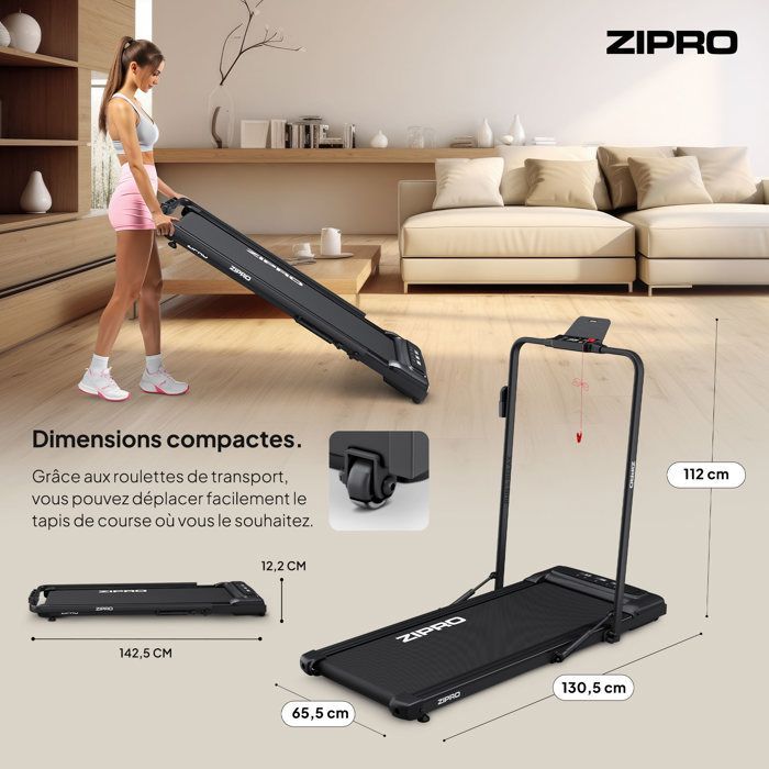 Tapis roulant ZIPRO Newlite | Bastone elettrico pieghevole 2 in 1 | Compatto da riporre sotto la scrivania | Connesso | con telecomando + BT 10 km/h