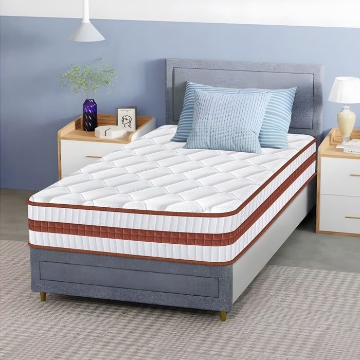 Colchón híbrido premium de 90x190 cm: muelles ensacados + espuma viscoelástica, 25 cm de grosor, ergonómico, firmeza media.