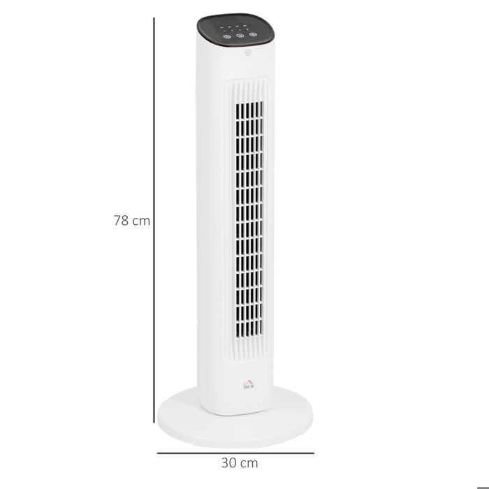 Ventilador de torre - HOMCOM - mando a distancia - silencioso - 3 velocidades - temporizador y oscilación de 85° - pantalla LED - blanco