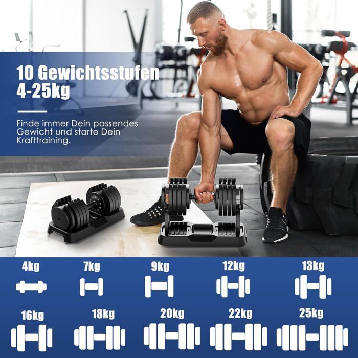 DH FitLife säädettävät käsipainot 4-25 kg, tilaa säästävä käsipainosetti, vaihtelevat painot, 10 kpl 1:ssä, 2 kpl pakkaus