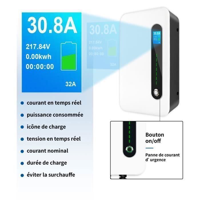 Estación de carga mural monofásica para vehículos eléctricos Morec APP de 7 kW y 32 A con conexión Bluetooth/Wi-Fi, cable de carga rápida tipo 2 de 6 metros, color blanco.