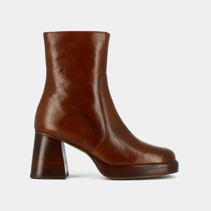 Boots à plateformes  en cuir vieilli marron