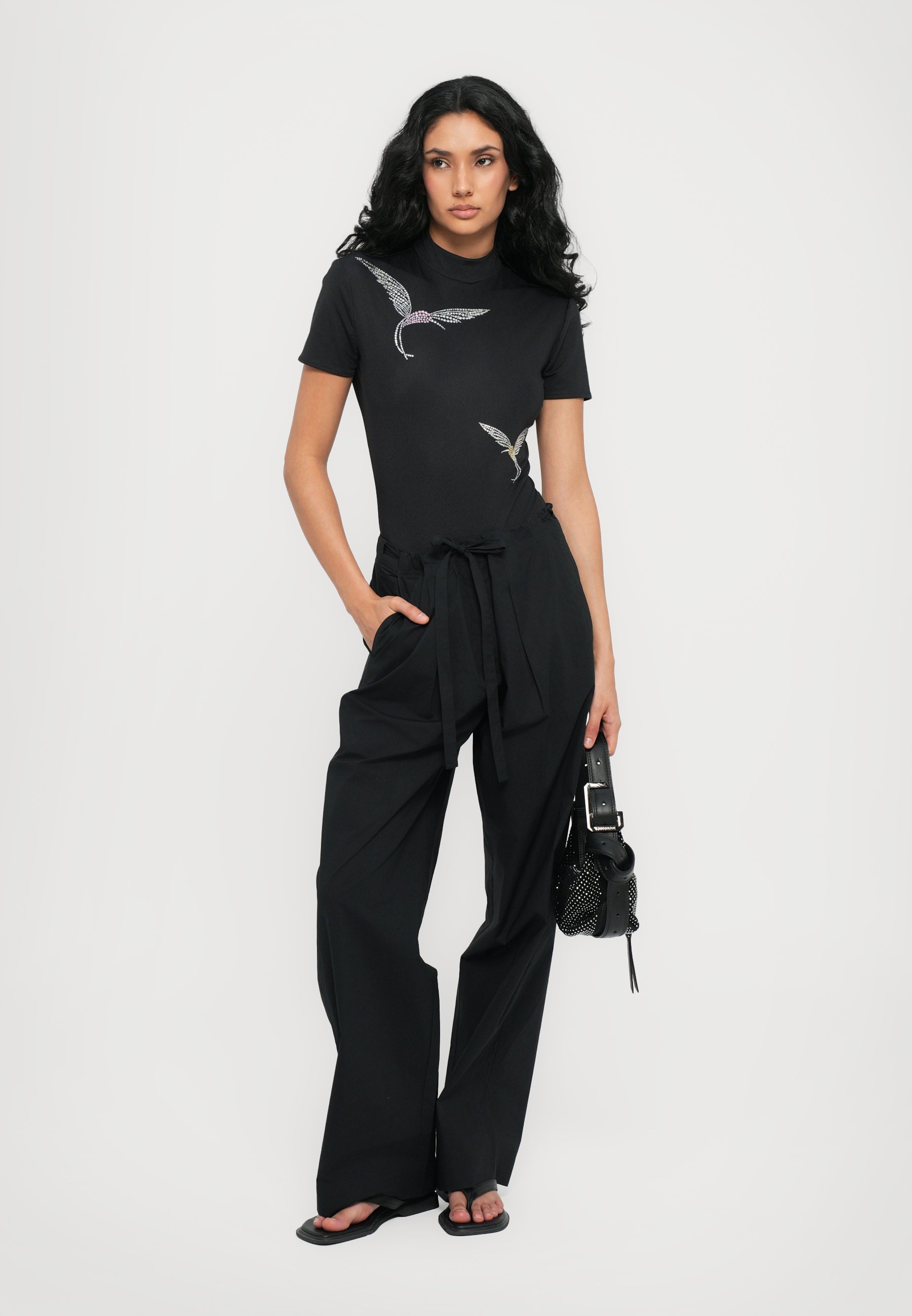 Body court David Koma à strass - T-shirt imprimé - noir/argenté
