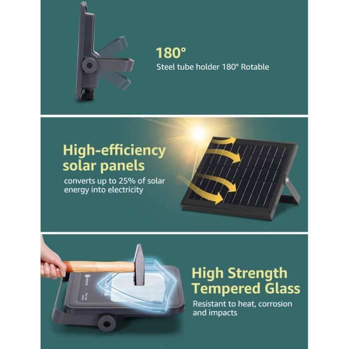 Focos solares Aigostar con mando a distancia, 50 W, 500 lm, luz blanca fría de 6500 K, IP65, cable de 2 m.