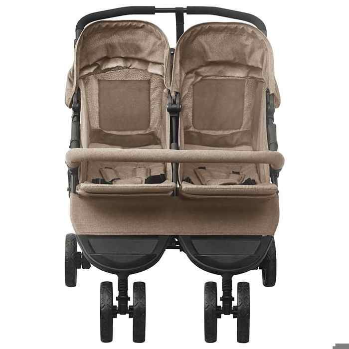 vidaXL Poussette à deux places Taupe Acier
