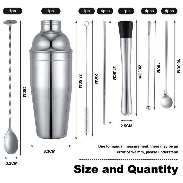 30PCS Cocktail Shaker Mélangeur Outil 750ML, Kit Cocktail Barman en Acier Inoxydable avec Support