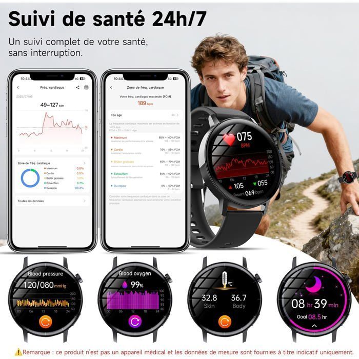 Smartwatch da uomo con ECG/HRV/BMI, display HD da 1,41