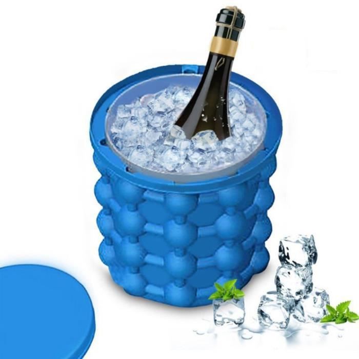Nevera portátil para vino 2 en 1 - Cubitera de silicona - Doble cámara - Capacidad para 120 cubitos de hielo - Azul