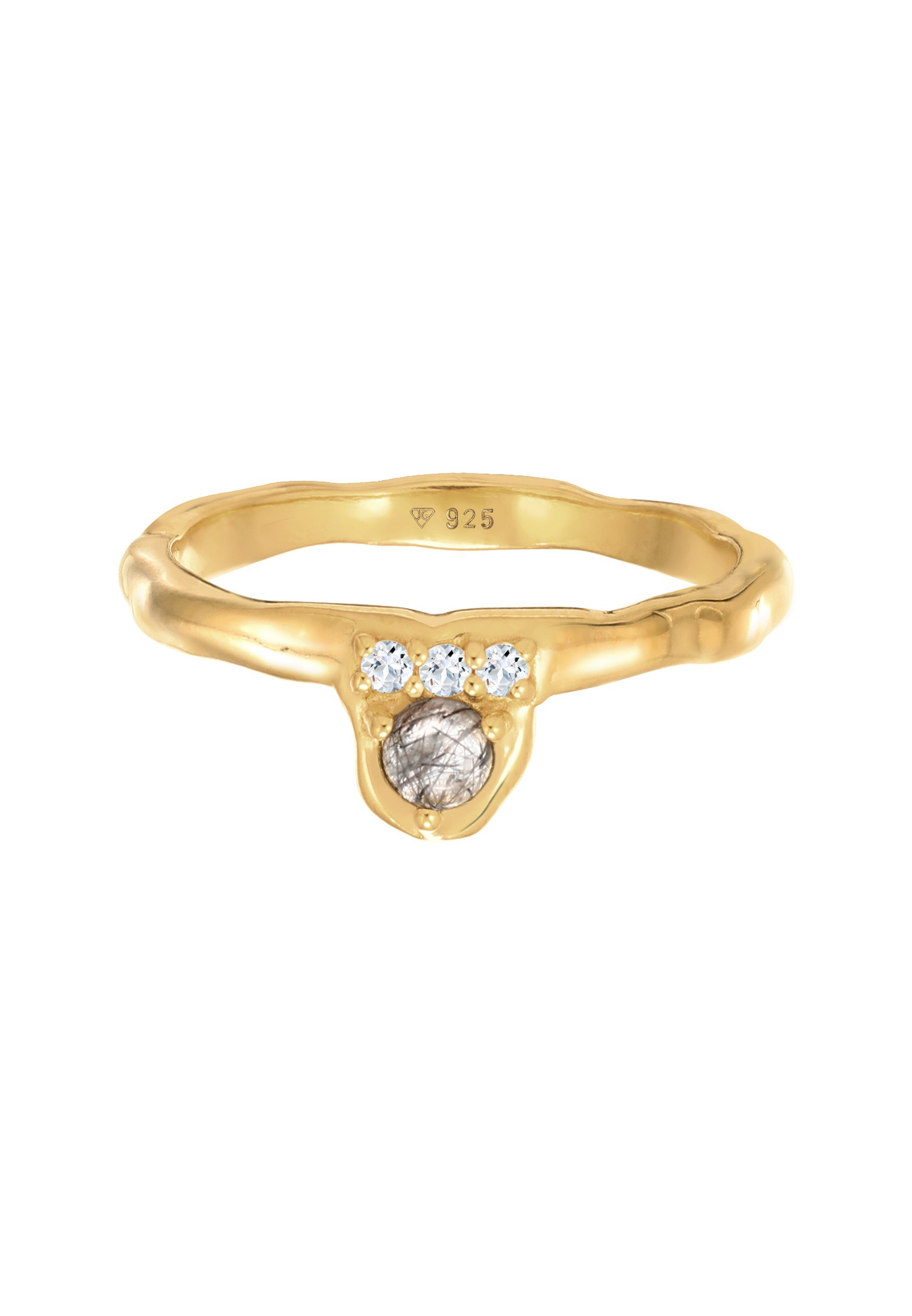 Elli PREMIUM Organe de fiançailles pour femmes avec quartz tourmaline et topaze en argent sterling 925 plaqué or