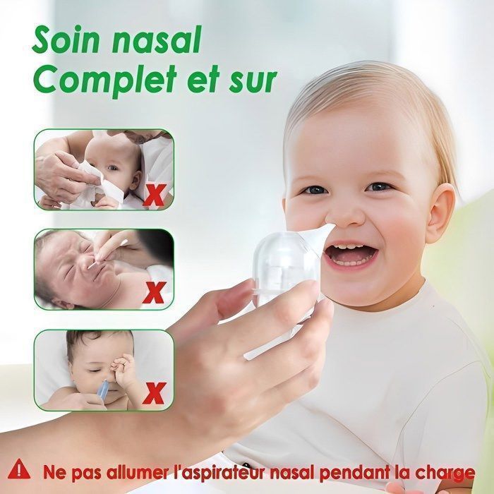 Mouche Bébé Électrique, BYONDSELF®, Aspirateur Nasal à 9 Vitesses avec Veilleuse, 8 Pièces Musicales, 2 Têtes en Silicone,