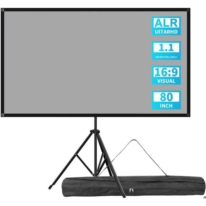 VISULAPEX 80”ALR Écran Videoprojecteur avec Trépied, 4K HD 16:9 Ecran de Projection, Léger Facile à Installer Eran Projecteur
