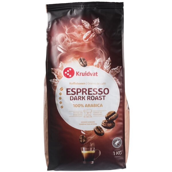 Kruidvat tmavo pražené espresso zrná<br>1000g