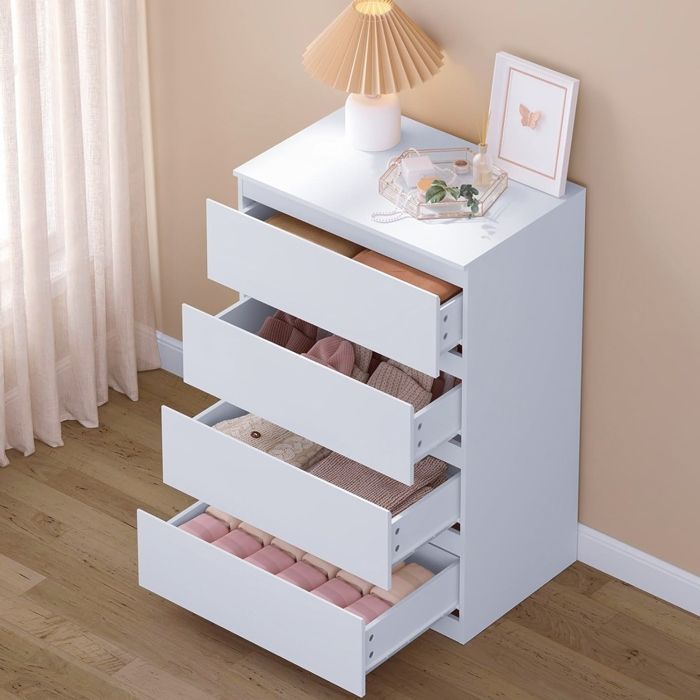 Commode 4 Tiroirs - WOLTU Meuble de Rangement - 60x40x90cm - pour Chambre, Salon et Entrée - Blanc