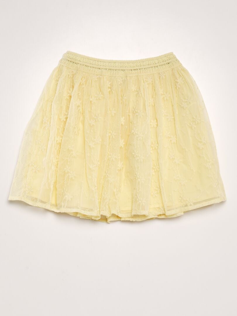 Saia rodada de tule bordado - AMARELA